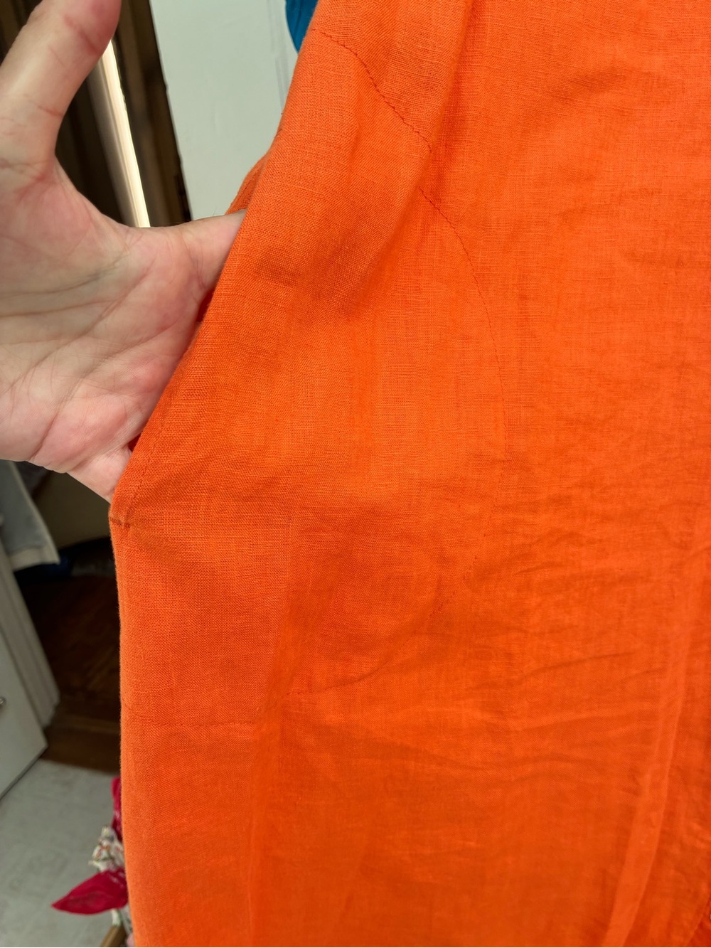 J Jill Women’s Button-Front Orange Midi Dress w/ pockets - Picture 4 of 5